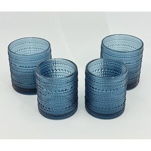 Fortessa Jupiter Pebbled Rocks Old Fashioned Glasses Cornflower Blue Lot of 4